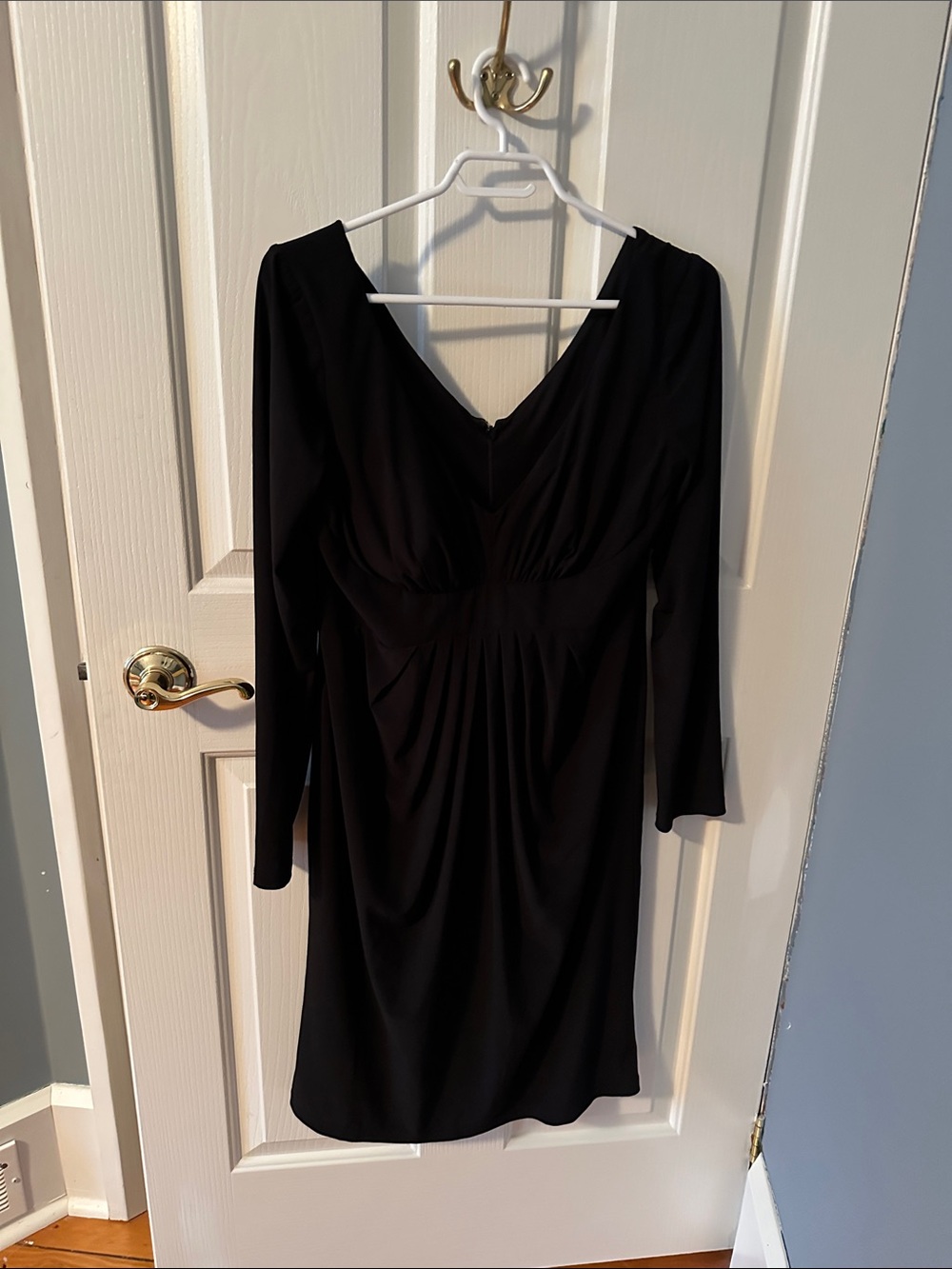 Classic Black Long-Sleeve V-Neck Dress